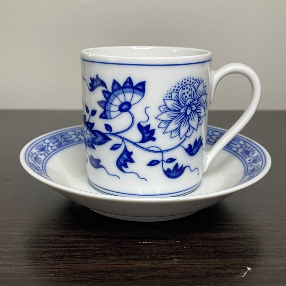 Blue and White Floral Demitasse and Saucer